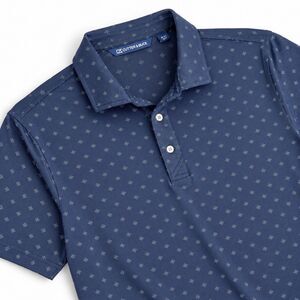 Cutter & Buck Virtue Tile Print Featherlight Pique Mens Short Sleeve Polo Navy M